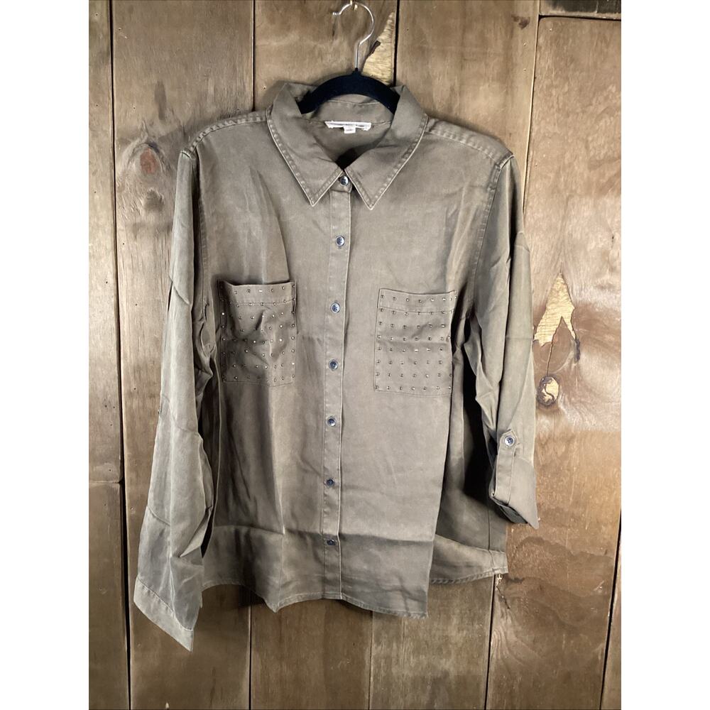 Indigo Thread Company Long Sleeve Button Up Army Green Studded Size XL